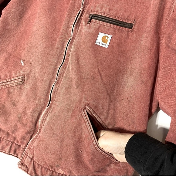Vintage Carhartt WJO97 VRS Salmon Pink Duck Canvas Detroit Blanket Lined Coat XL - Picture 9 of 16